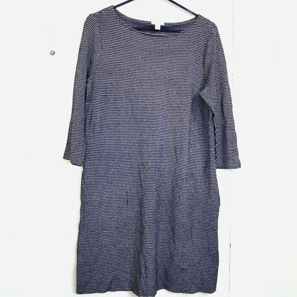 J. Jill Ponte Dress Size Medium Gray Black Stretch Pockets Midi Dress